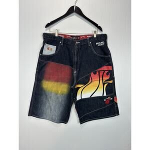 Vintage UNK Miami Heat Denim Flame Jean Shorts Jorts Size 38